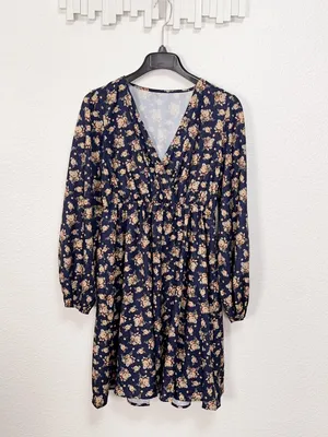 Miss Sparkling Navy Floral Surplice V Neck Elastic Waist Midi Dress NWOT thumbnail 2