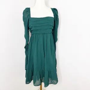 Abercrombie & Fitch Green Ruched Babydoll Mini Dress Small Tall thumbnail 2