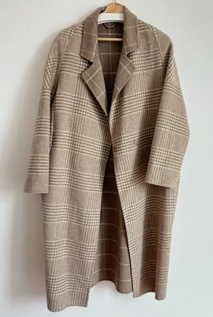 Checked Oversized Wool Coat With Drop Shoulders and Cocoon Silhouette thumbnail 1