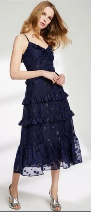 MICHAEL Michael‎ Kors Women’s Navy Long Tiered Maxi Dress XS NWT Ruffle thumbnail 1
