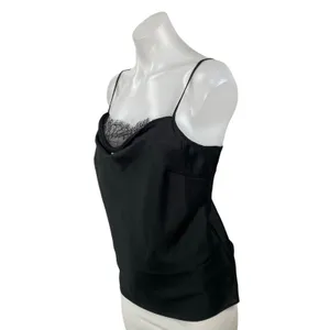 Lulus Women's Black Silky Satin Lace Trim Cowl Neck Sleeveless Cami Tank Top XL thumbnail 3