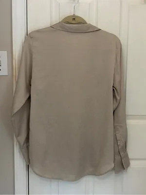 H&M Silky V-Neck Button Down Blouse in Light Taupe thumbnail 4