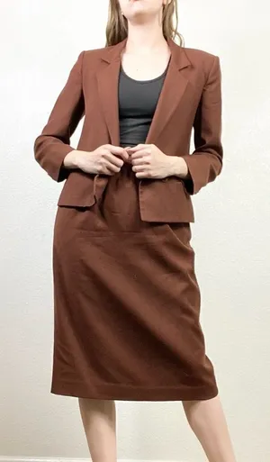 Vintage Jones New York Brown Professional Workwear Blazer & Skirt Suit thumbnail 1