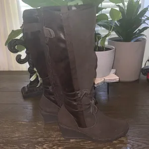 BareTraps Brown Over the Knee Brown Suede Fur Lined Wedge Boots Side Zipper 6M thumbnail 6