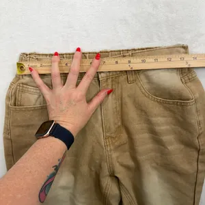 Boho S Jeans Flare Distressed Tan High Rise Raw Hem Shredded Knee Streetwear thumbnail 10