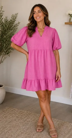 THML‎ Pink Puff Sleeve Dress Small thumbnail 1