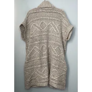 Lagenlook One Size Gray Chunky Cable Knit Wool Cardigan Cozy Minimalist Boho thumbnail 5