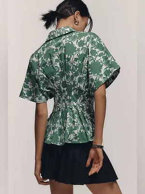 Anthropologie Exquise The Tobie Short-Sleeve Pleated Blouse in Green Size XXS thumbnail 3