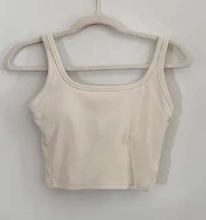 Cream Ribbed Cropped Tank with Build in Bra thumbnail 1