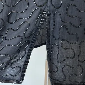 Vintage Black & Gold Silk Beadwork Cocktail Dress Open Back 80s Evening Party thumbnail 8