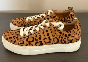 Jack Rogers Paige Platform Sneakers leopard print calf hair lace up Size 7‎ thumbnail 1