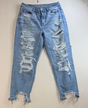 American Eagle Outfitters Distressed Blue Ankle Jeans thumbnail 1