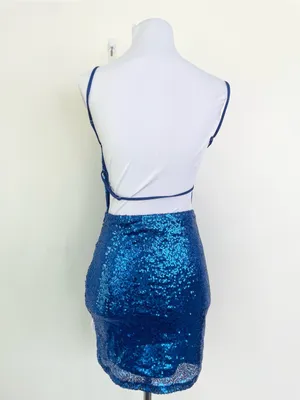 Lucy in The Sky Sequin Bodycon Dress in Blue S Small Open Back Strappy Mini thumbnail 9