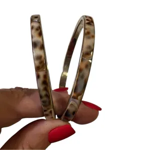 Conch Shell Inlay Pair of Bangle Bracelets 2.6” inside diameter Brown thumbnail 5