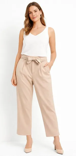 Ann Taylor The High Waisted Tapered Wide Leg Ankle Pants in Tan Size L NWT thumbnail 1