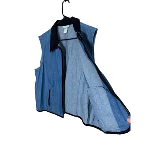 220 Hickory Vintage Denim Sleeveless‎ Zipper Front Velvet Collar Vest XL thumbnail 5