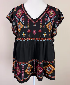 Savanna Jane‎ Black Embroidered Flutter Sleeve V Neck Boho Top Size S thumbnail 1