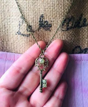 Heart Jeweled Key Necklace thumbnail 1