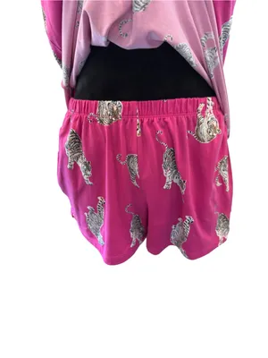 Joyspun Tiger Print Pajama Set Vibrant Loungewear Hot Pink Soft M/S Mix thumbnail 4