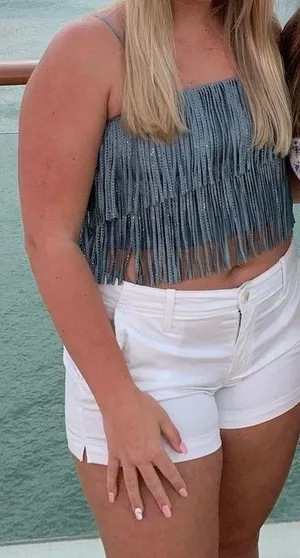 Nylon Blue Fringe Tank Crop Top thumbnail 1