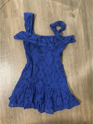 Blue eyelet ruffle dress lulus thumbnail 3