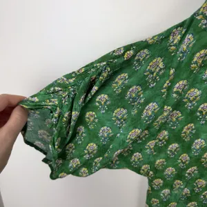 Zara Green Block Print Floral Hem Midi Dress XS Boho Prairie Cottage Relaxed thumbnail 5