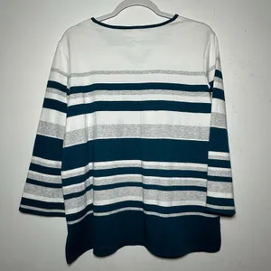 Alfred Dunner‎ Striped 3/4 Sleeve V Neck Top Stud Embellished Women's Size Small thumbnail 2