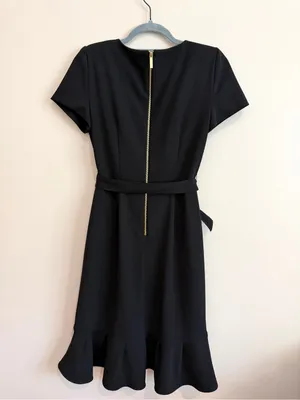 Calvin Klein Black Wrap Ruffle Tie-Waist Crepe Dress Size 4 thumbnail 8