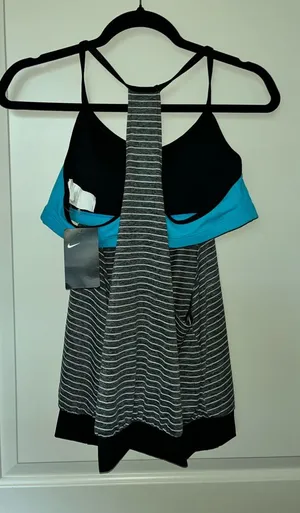 Nike Women's Striped Tank Top with sports Bra - Black and Blue thumbnail 1