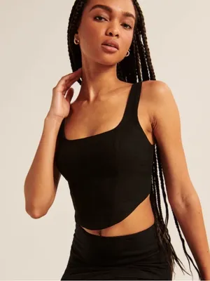 Abercrombie & Fitch Scoopneck Cropped Corset Top - Black - Size Small thumbnail 1
