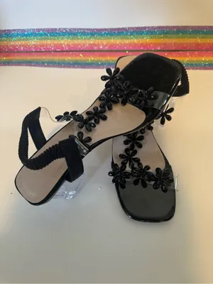 Black Floral Embellished Clear Block Heel Sandals thumbnail 10