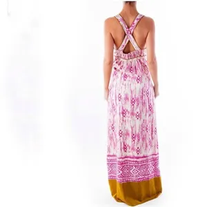 Loft Silk Ikat Tribal Print Maxi Dress Sundress Pink Cream Size‎ 2 thumbnail 5
