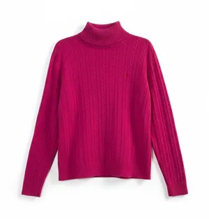 IZOD Pink Cable Knit Turtleneck Sweater Women’s XL 100% Cotton thumbnail 1