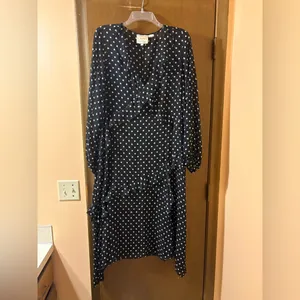 Anthropologie Maeve Sirena Polka Dot Ruffled Tunic Midi Dress in Black & White thumbnail 5