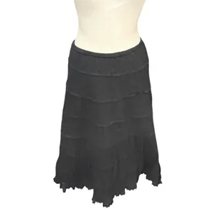 VTG Spenser Jeremy L Tiered Midi Skirt Black Crinkle Lace Trim WhimsyGoth Witchy thumbnail 2
