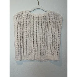 Ivory Crochet Floral Open Knit Crop Top Medium Boho Artisan thumbnail 7