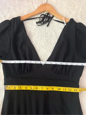 Lulus Love You So Black Long Sleeve Maxi Dress Size Medium NWT V Neck Tie Back thumbnail 8