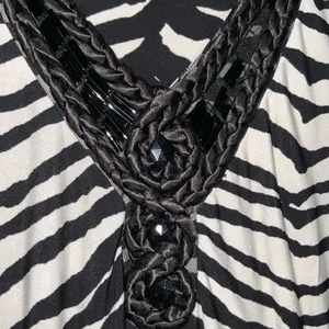 Chico’s Brown & Cream Zebra Sleeveless V Neck Bejeweled Maxi Stretchy Dress L thumbnail 5
