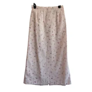 Coldwater Creek Linen Blend Floral Midi Skirt Pink White Cottagecore vintage M thumbnail 2