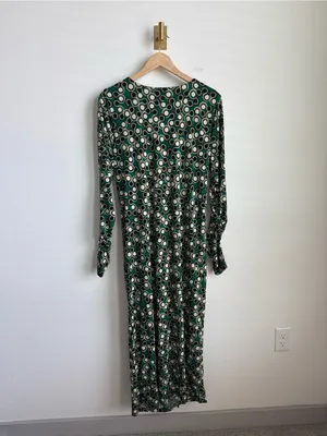 ELOQUII Green Abstract Print Ruched Midi Maxi Dress Long Sleeve Size 18 thumbnail 9