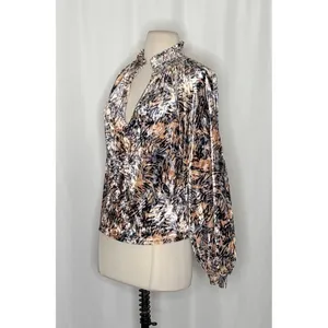 FREE PEOPLE Smocked Crushed Velvet Top Blouse Go Get 'Em Tiger Animal Small thumbnail 6