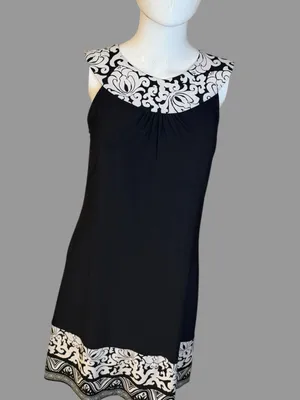 White House Black Market Black Dress with White Damask Trim thumbnail 2