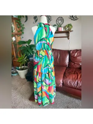 Nine West Women’s Size Small Multicolor Sleeveless Colorful Abstract Maxi Dress thumbnail 3