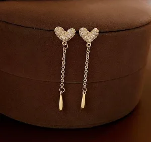 Love Heart Tassel Chain Dangle Drop Earrings for Women thumbnail 5