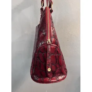 Elaine Turner Red Crocodile Embossed Leather Satchel Handbag Gold Hardware‎ thumbnail 4