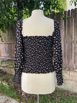 Reformation Pinto Smocked Square Neck Floral Peasant Top cottage festival 1X thumbnail 4