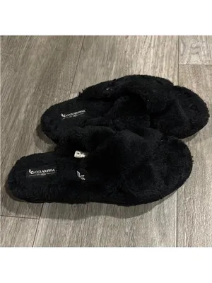  Black Plush Crisscross Slide Slippers thumbnail 3