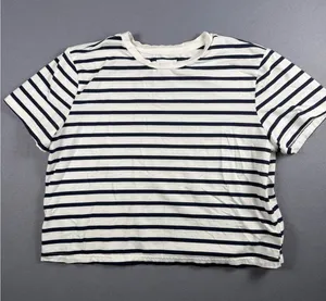 Fourth + Bay Womens Navy White Striped Short Sleeve Crewneck T-Shirt Large thumbnail 1