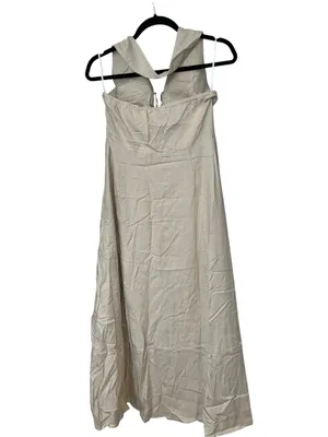Commense Cut-Out Linen Blend Halter Maxi Dress Khaki Beige Small NWT thumbnail 5