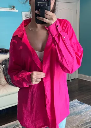 EXPRESS Pink Button Down Blouse thumbnail 2